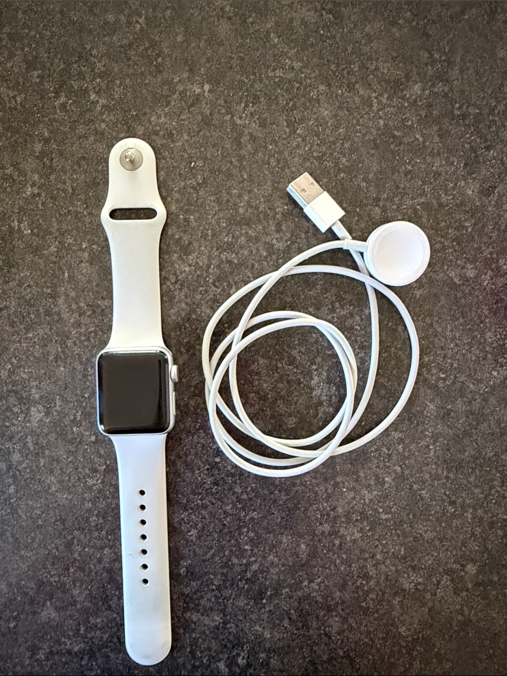 Apple White Smartwatch with White Silicone Band and USB Magnetic Charger